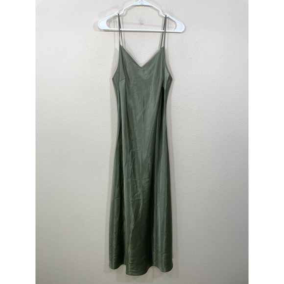 Pietro Brunelli Milano Size Small Satin Slip Dress Olive Long Maxi Dress Strappy - Picture 1 of 8